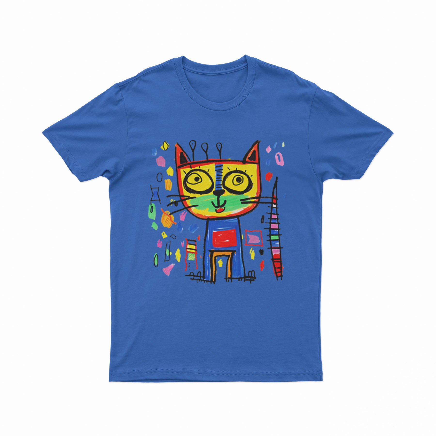 FunkyKolors Color Burst Cat T-Shirt – Bright & Bold Casual Wear for Music & Art Enthusiasts