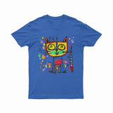 FunkyKolors Color Burst Cat T-Shirt – Bright & Bold Casual Wear for Music & Art Enthusiasts