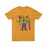 FunkyKolors Color Burst Cat T-Shirt – Bright & Bold Casual Wear for Music & Art Enthusiasts