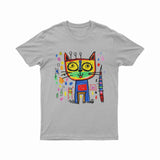 FunkyKolors Color Burst Cat T-Shirt – Bright & Bold Casual Wear for Music & Art Enthusiasts