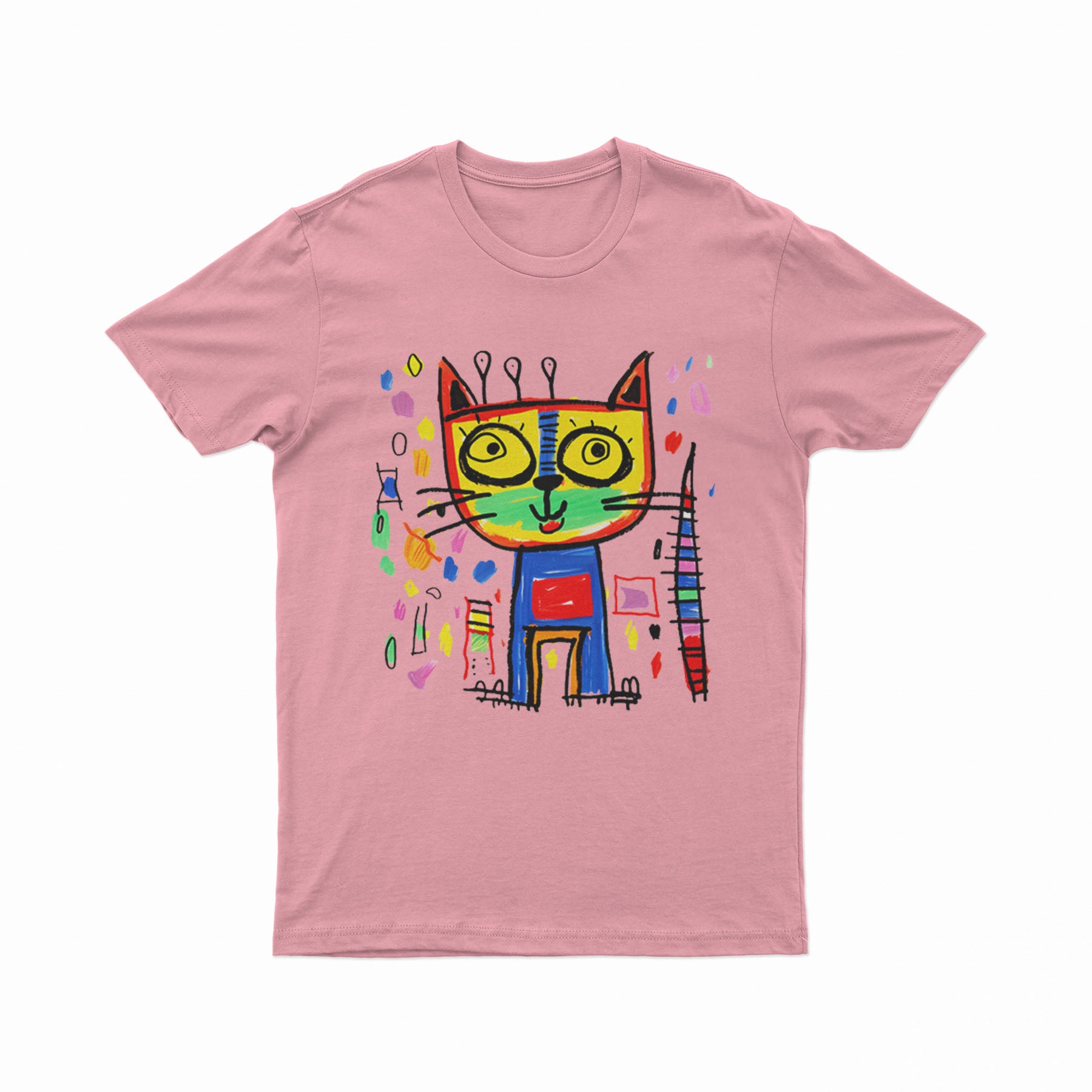 FunkyKolors Color Burst Cat T-Shirt – Bright & Bold Casual Wear for Music & Art Enthusiasts
