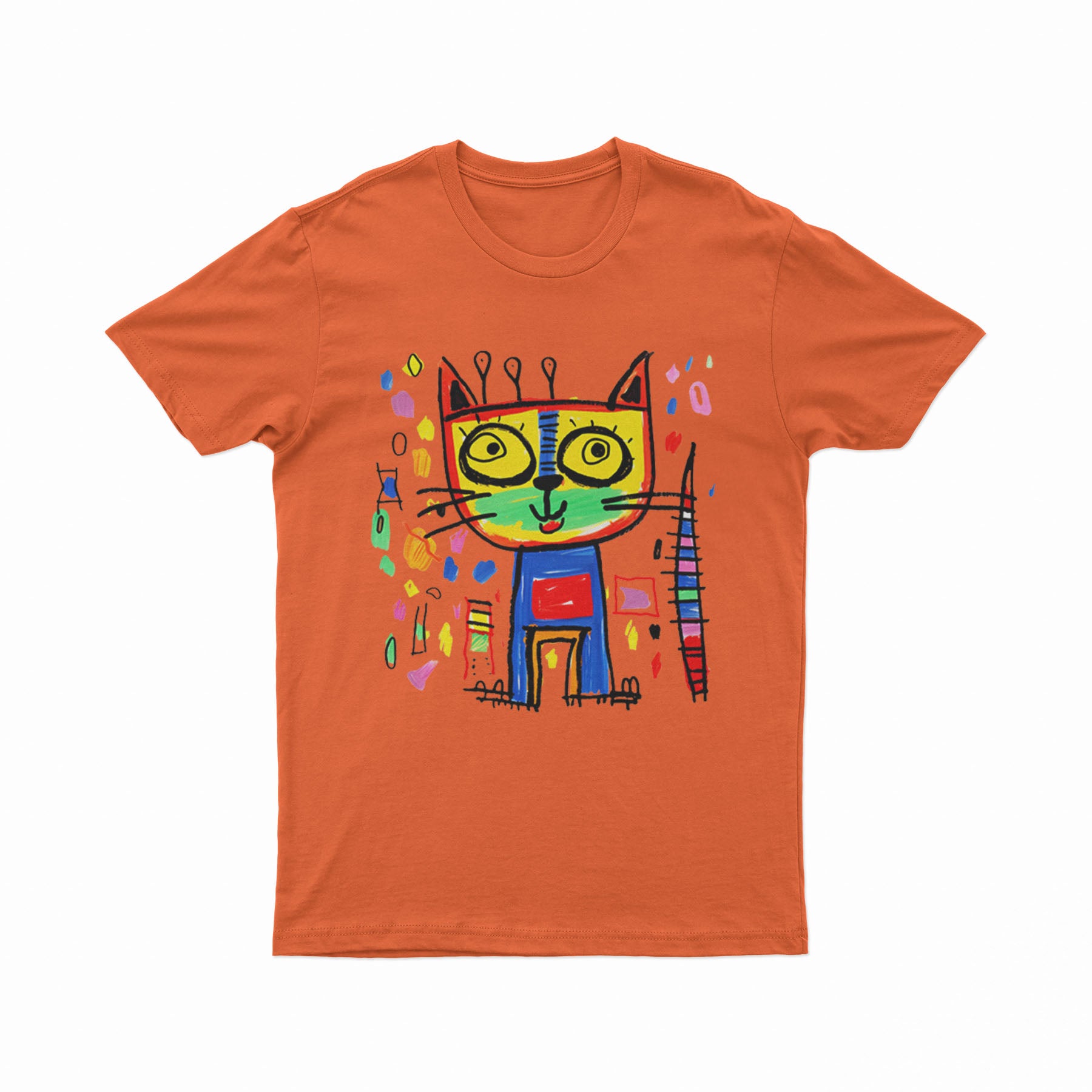 FunkyKolors Color Burst Cat T-Shirt – Bright & Bold Casual Wear for Music & Art Enthusiasts