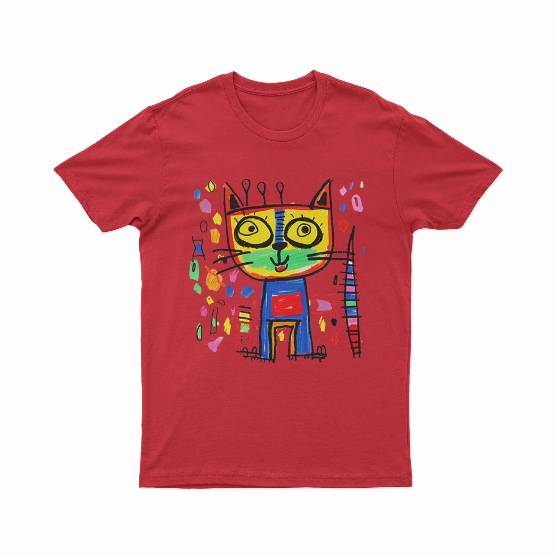 FunkyKolors Color Burst Cat T-Shirt – Bright & Bold Casual Wear for Music & Art Enthusiasts