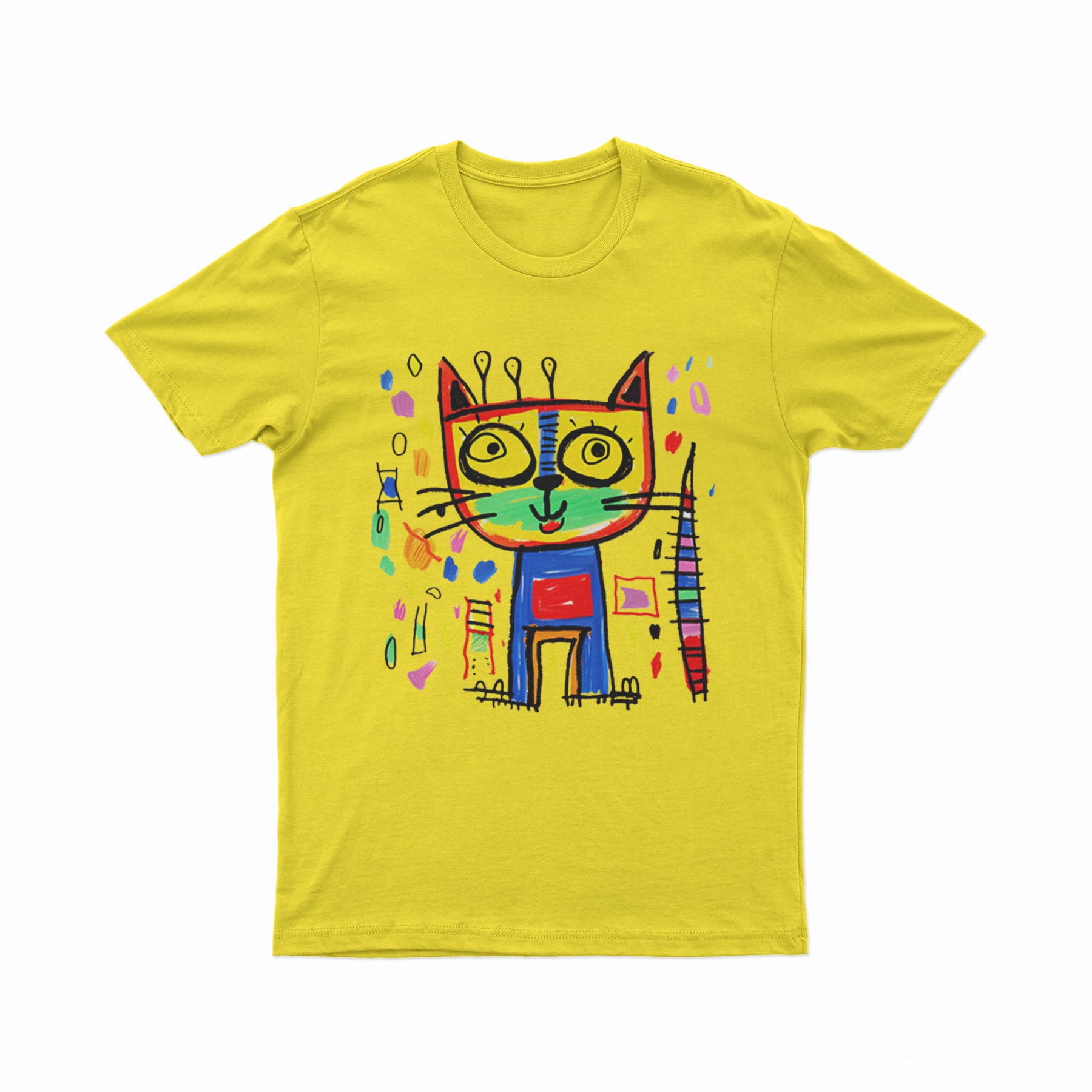 FunkyKolors Color Burst Cat T-Shirt – Bright & Bold Casual Wear for Music & Art Enthusiasts