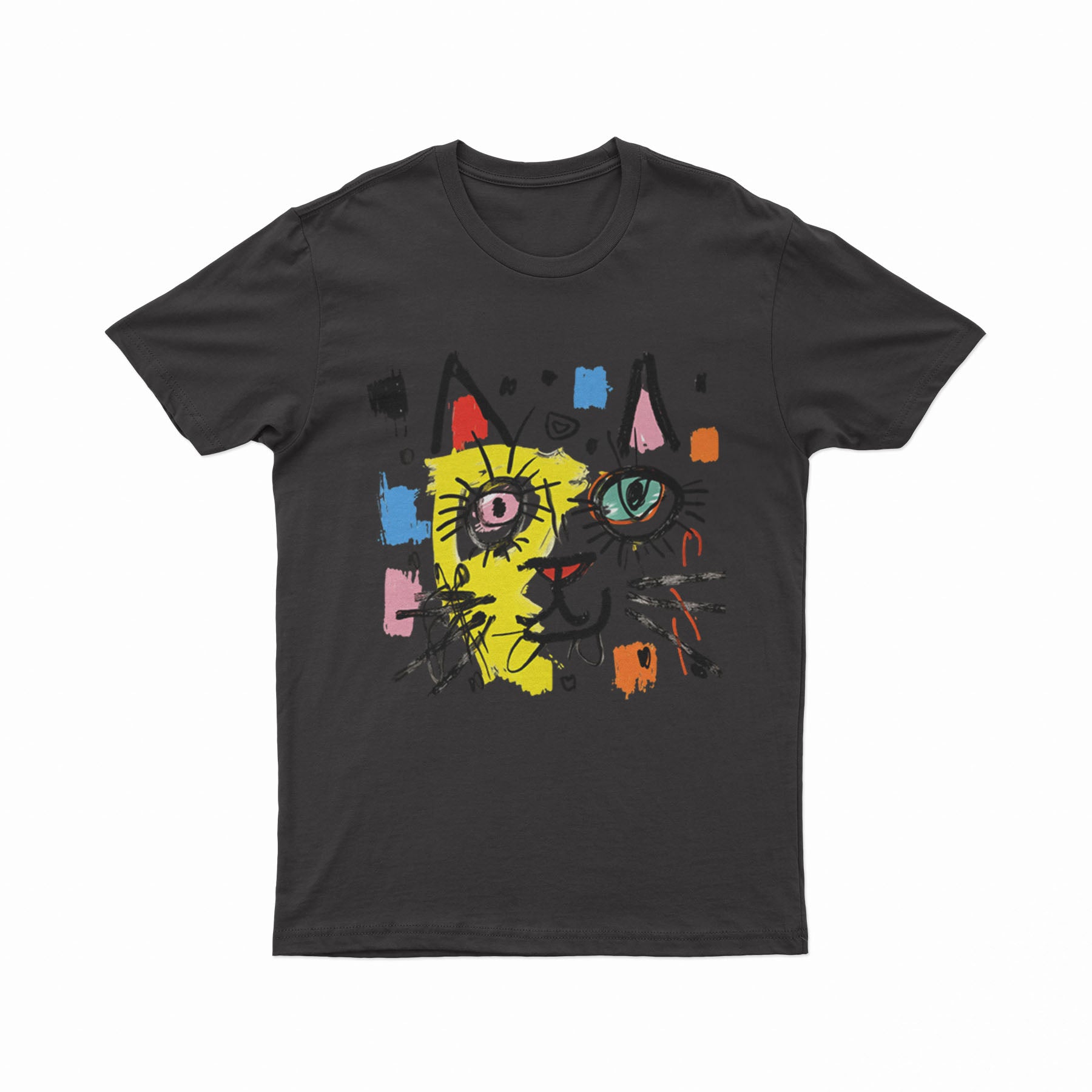 FunkyKolors Retro Cat Tee – Edgy Look for Art & Music Lovers