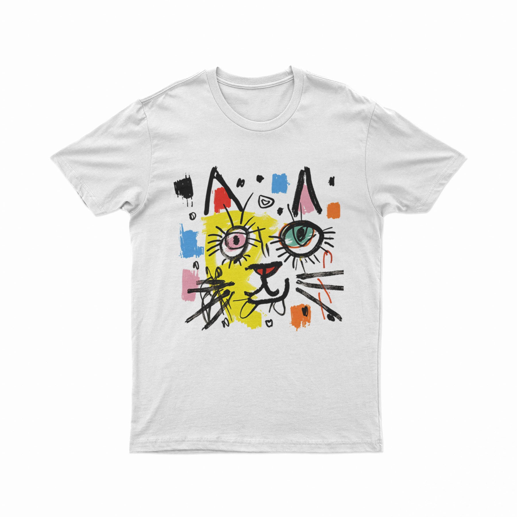 FunkyKolors Retro Cat Tee – Edgy Look for Art & Music Lovers