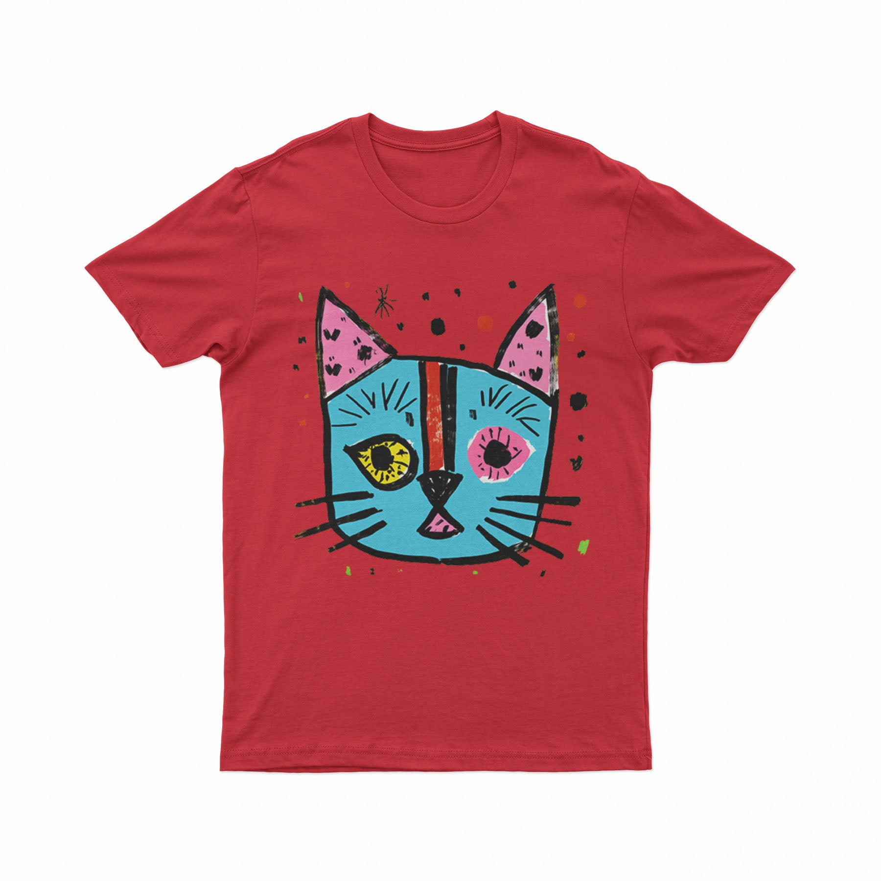 Vibrant Cat Face Tee – Aesthetic & Unique Street Fashion