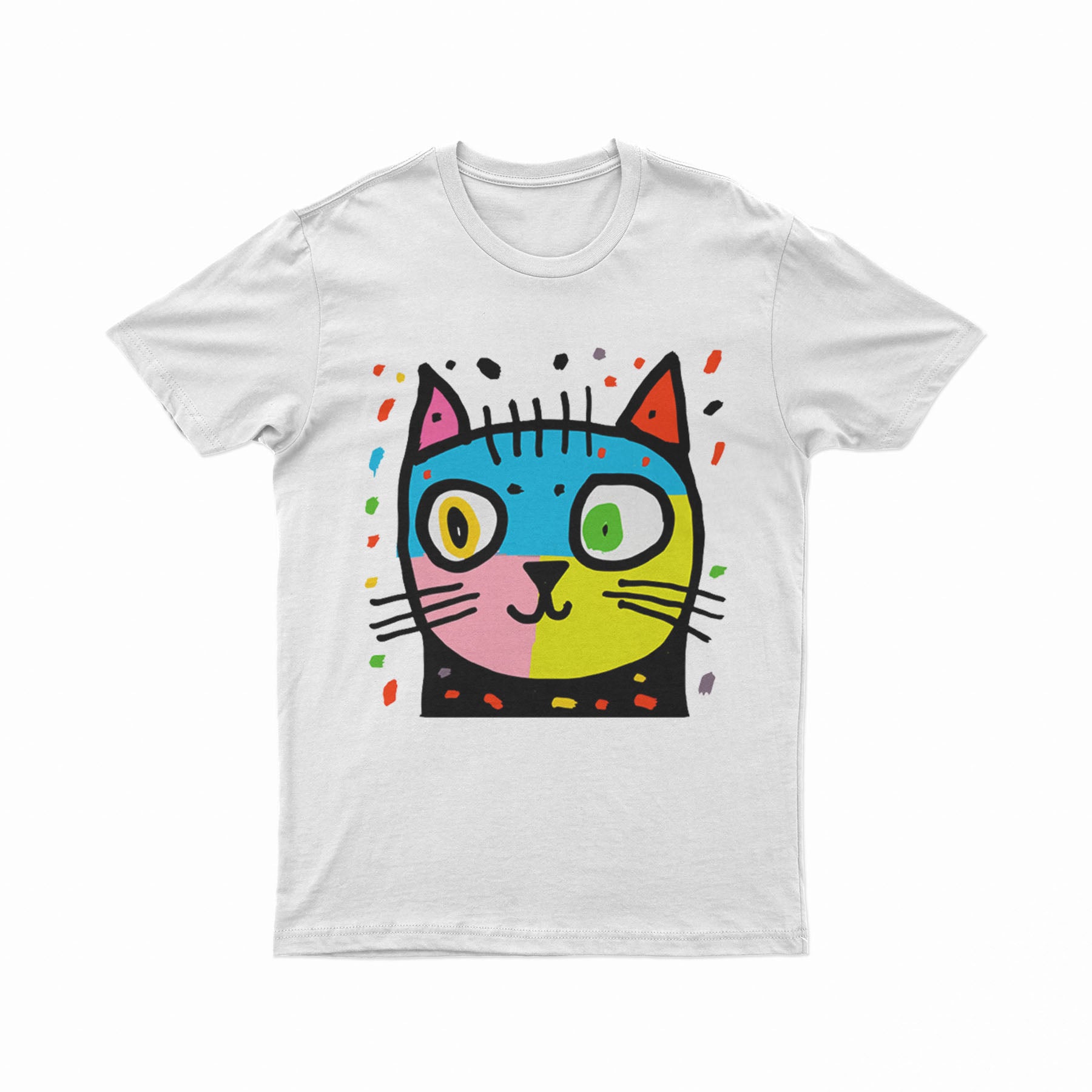FunkyKolors Limited Psychedelic Cat Tee – Standout Statement Piece for Bold Fashion Enthusiasts