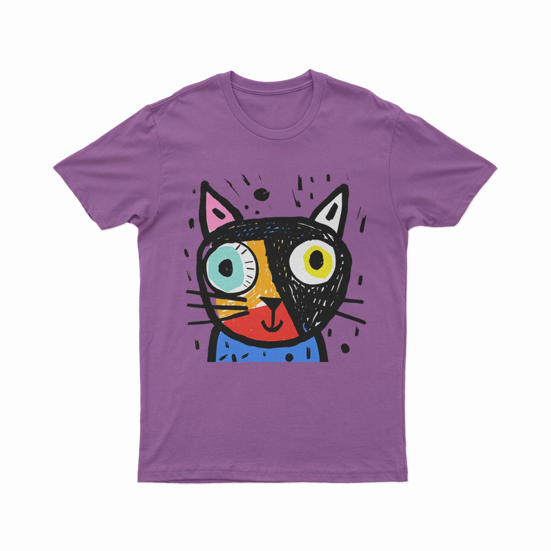 Colorful Psychedelic Cat Print T-Shirt – Breathable Oversized Tee for Summer & Daily Wear