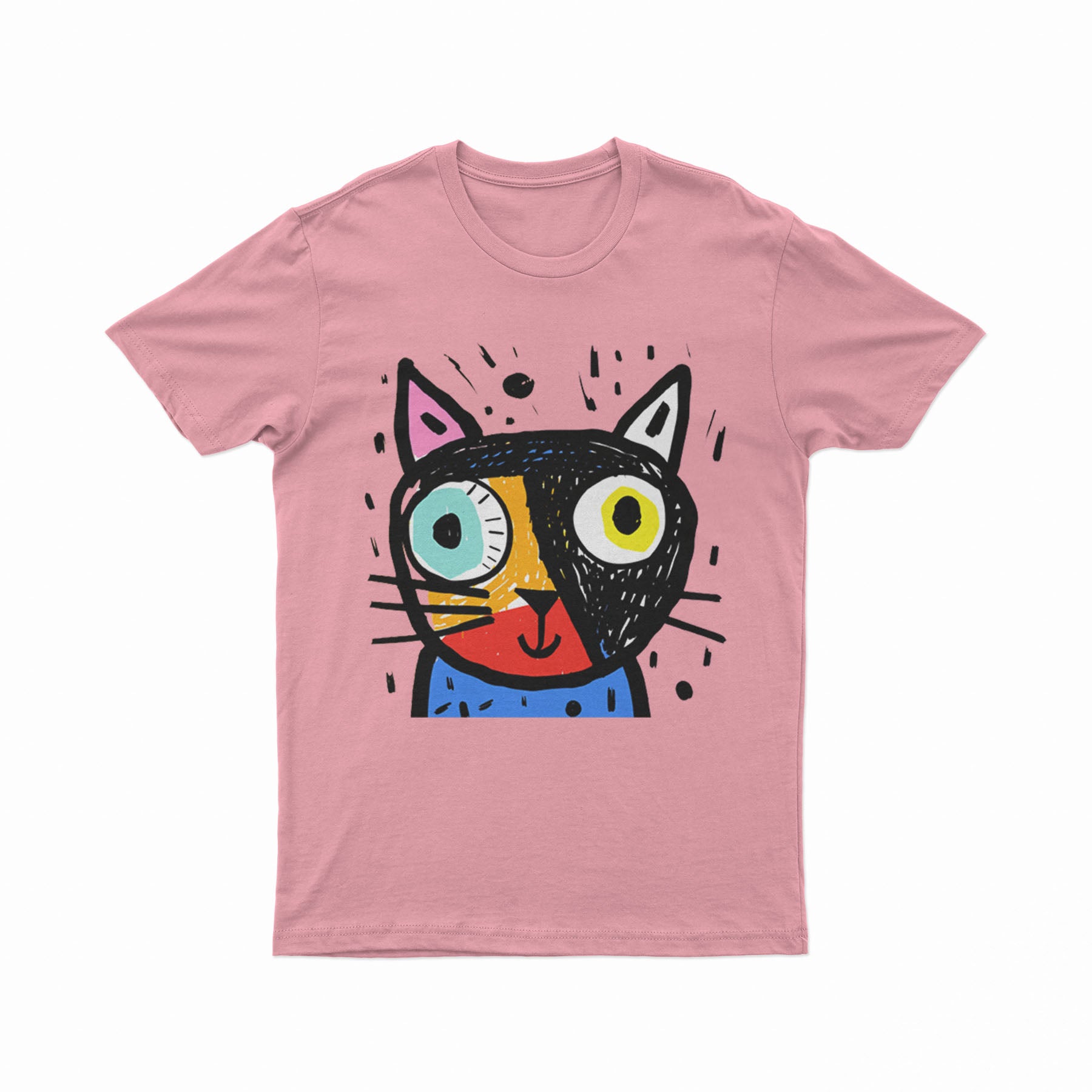 Colorful Psychedelic Cat Print T-Shirt – Breathable Oversized Tee for Summer & Daily Wear