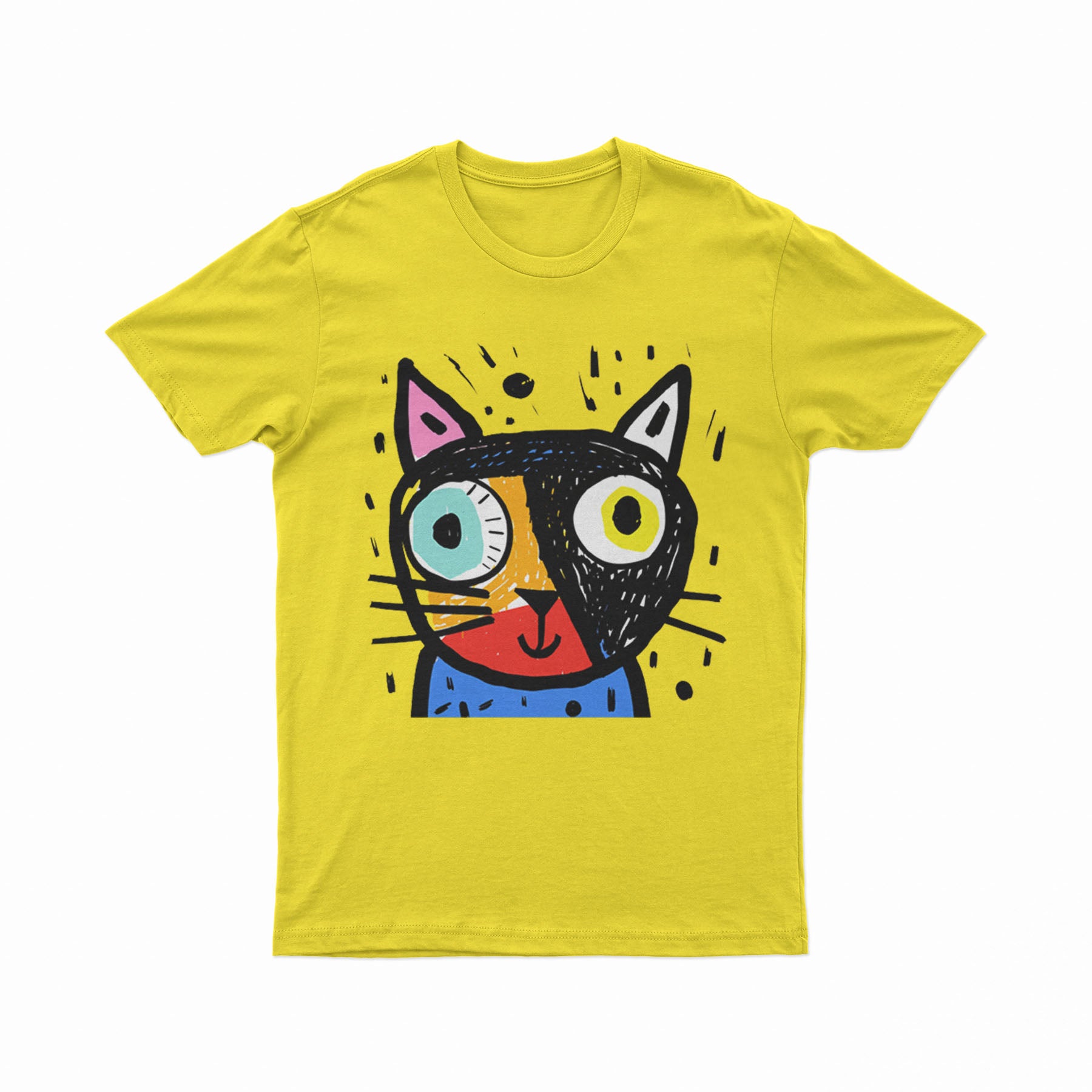 Colorful Psychedelic Cat Print T-Shirt – Breathable Oversized Tee for Summer & Daily Wear