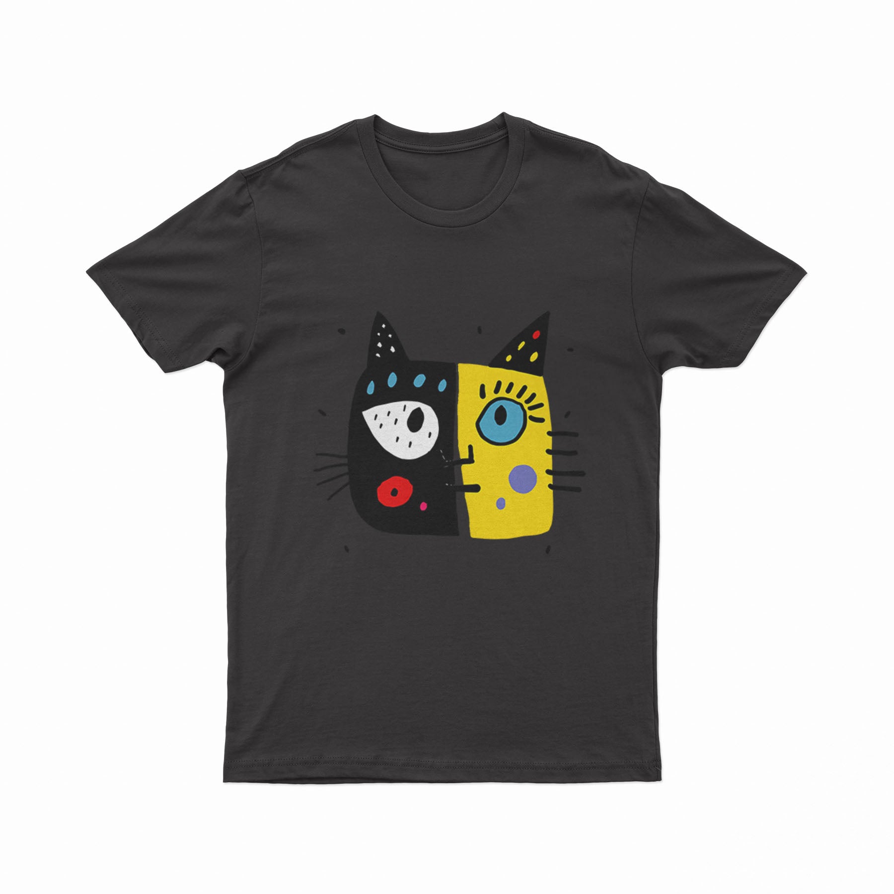 Holographic-Style Cat Face Tee – Aesthetic Y2K T-Shirt for EDM, Festivals & Nightlife